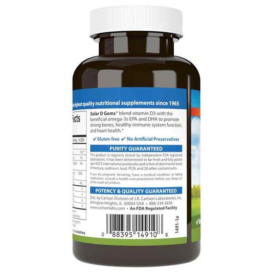 Solar D Gems 6000 IU Vitamin D3 + Omega 3s with Natural Lemon Flavor, CL